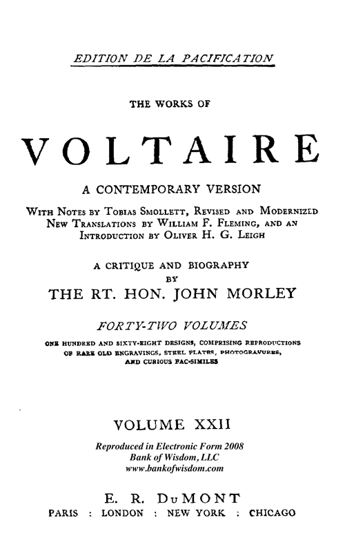 (image for) The Works of Voltaire, Vol. 22 of 42 vols + INDEX volume 43 - Click Image to Close